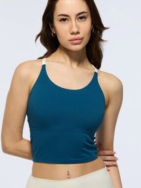 Teal Crop Tank Top with White Straps - Women's Active Crop
